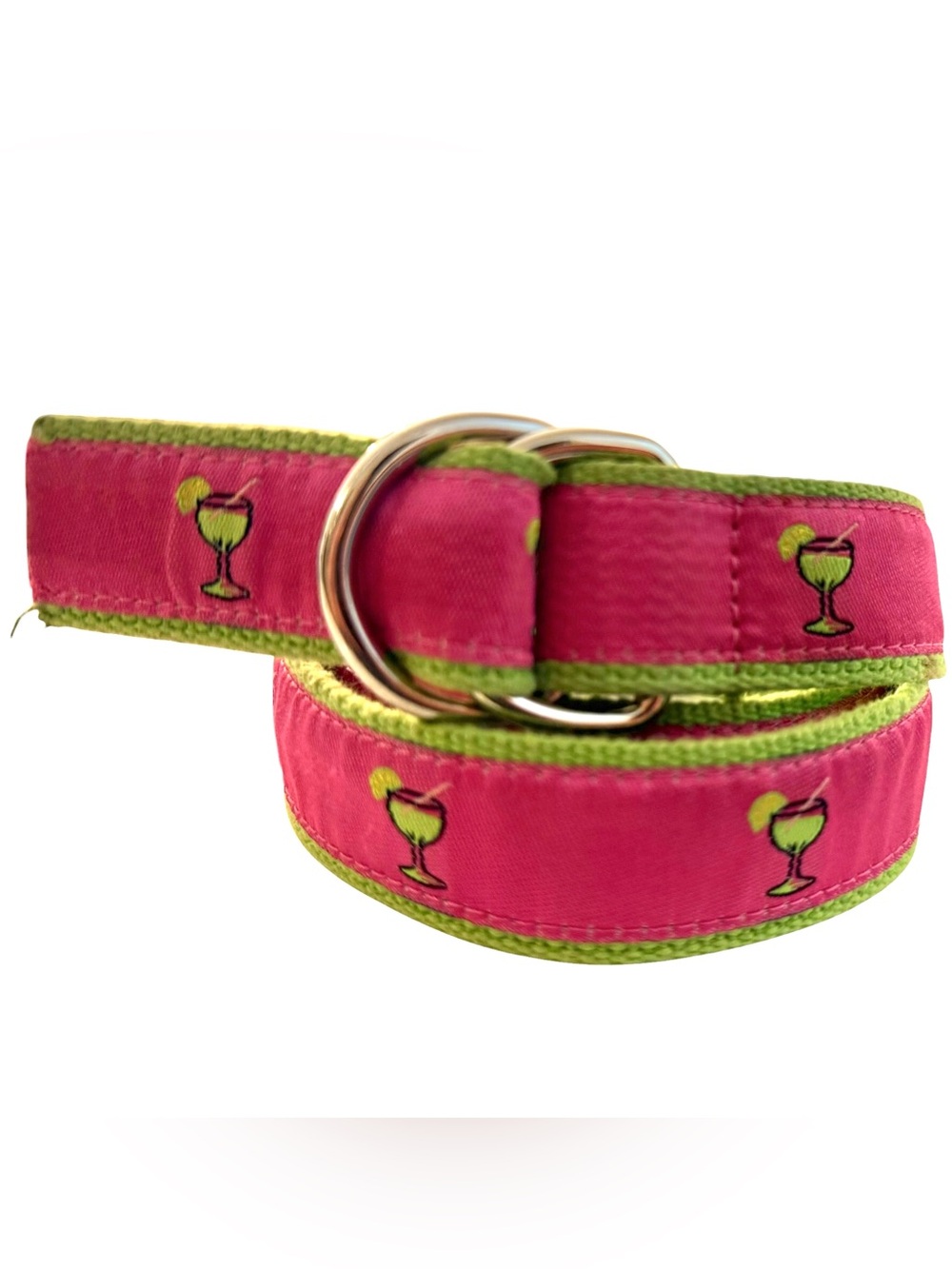 Margarita Cocktail Palm Springs Pink & Green Print Fabric D Ring Women’s Belt XL